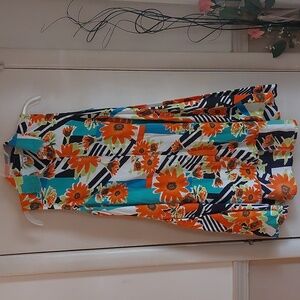 Dalin Multi Floral Linen Cotton Sleeveless High Low Mini Dress Sz Medium